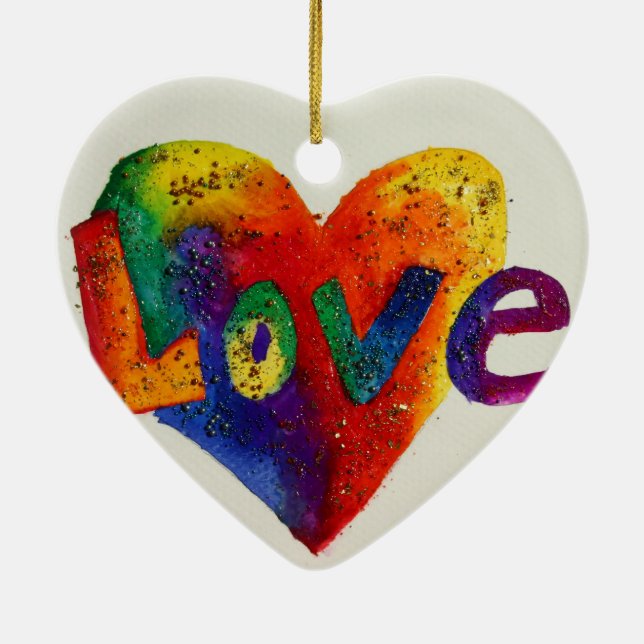 Love Rainbow Heart Glitter Art Painting Ornament (Back)