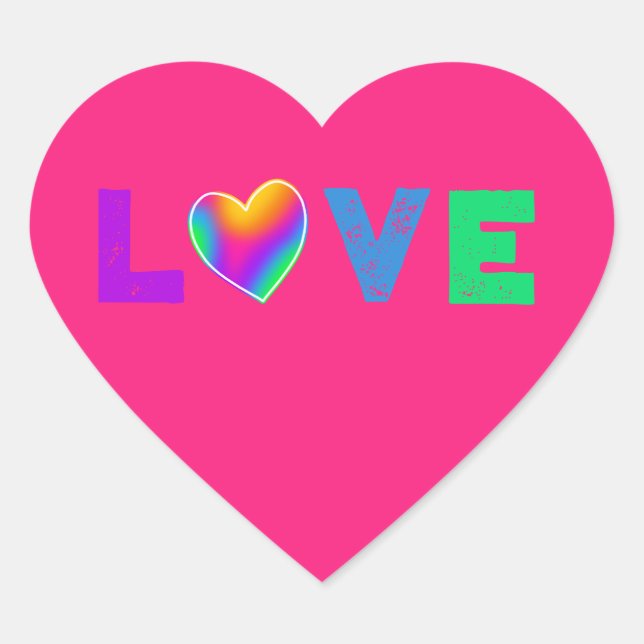 Love Rainbow Heart Heart-Shaped Labels (Front)