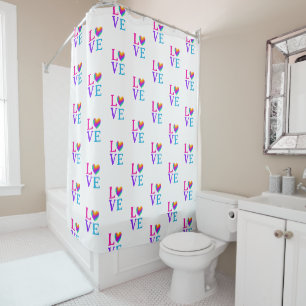 LOVE Rainbow Hearts Shower Curtain