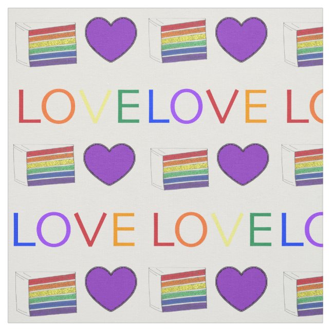 LOVE Rainbow Layer Wedding Cake Slice Pride Heart Fabric (Swatch)