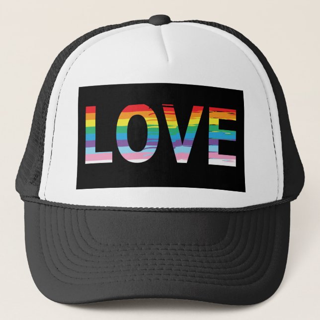 LOVE Rainbow LGBTQIA Flag, Gay Pride Letter  Trucker Hat (Front)