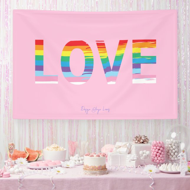 LOVE Rainbow LGBTQIA Flag, Pride Letter Pink Banner (Party)