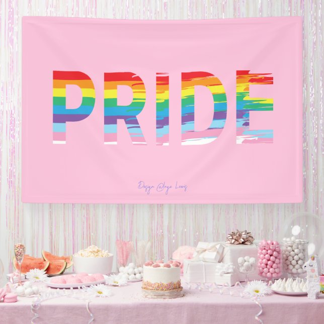 LOVE Rainbow LGBTQIA Flag, Pride Party Pink Banner (Party)