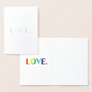 Love rainbow modern typography minimalist foil card