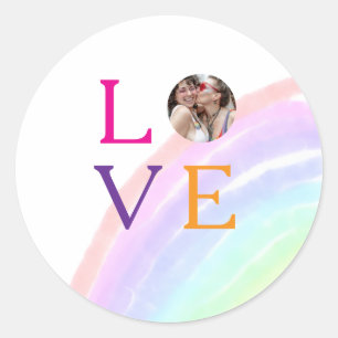 LOVE RAINBOW PHOTO LETTER PRIDE LGBTQ GIFTS CUSTOM CLASSIC ROUND STICKER