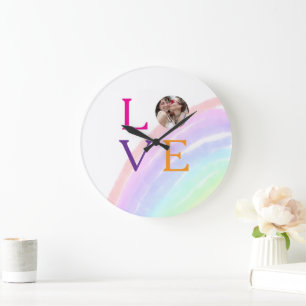 LOVE RAINBOW PHOTO LETTER PRIDE LGBTQ GIFTS CUSTOM LARGE CLOCK