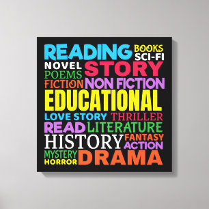 Love Reading Books - Genre Word Art Canvas Print