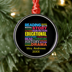 Love Reading Books - Genre Word Art Metal Ornament