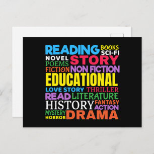 Love Reading Books - Genre Word Art Postcard
