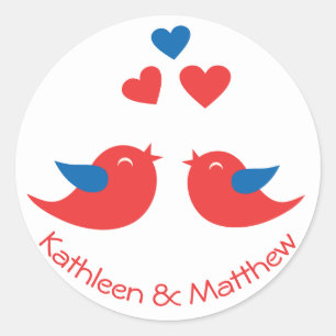 Love Red And Blue Lovebirds Wedding Love Hearts Classic Round Sticker