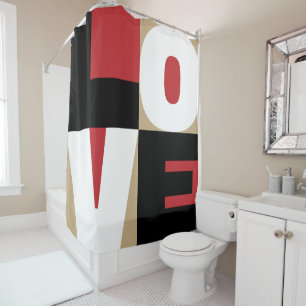 Love Red Black Gold Sleek Letter Art Design Shower Curtain