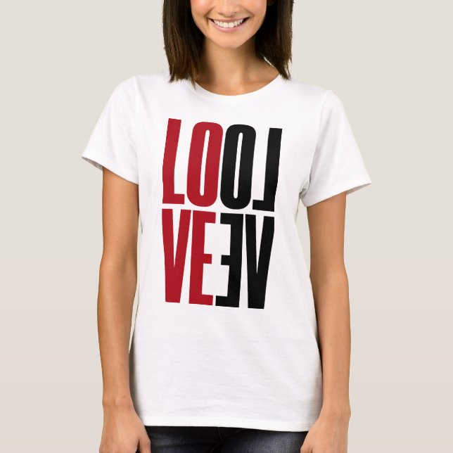 Love Red Black Vertical Mirror High Typography T-Shirt (Front)