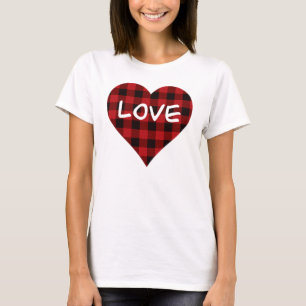 Love, red buffalo plaid pattern, valentine heart T-Shirt