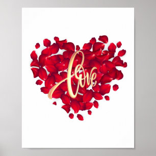 Love Red Color Heart Shape Petals Poster