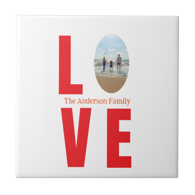 Love red family photo oval shape modern simple  ceramic tile (Front)