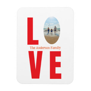 Love red family photo oval shape modern simple magnet
