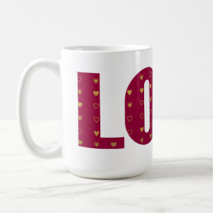 LOVE Red Gold Hearts Valentine Couple Coffee Mug