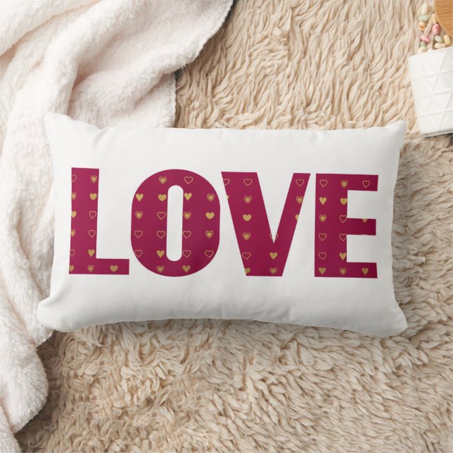 LOVE Red Gold Hearts Valentine's Day Lumbar Cushion (Blanket)