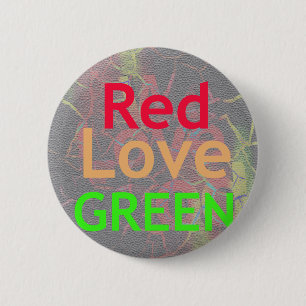 LOVE RED GOLDEN GREEN 6 CM ROUND BADGE