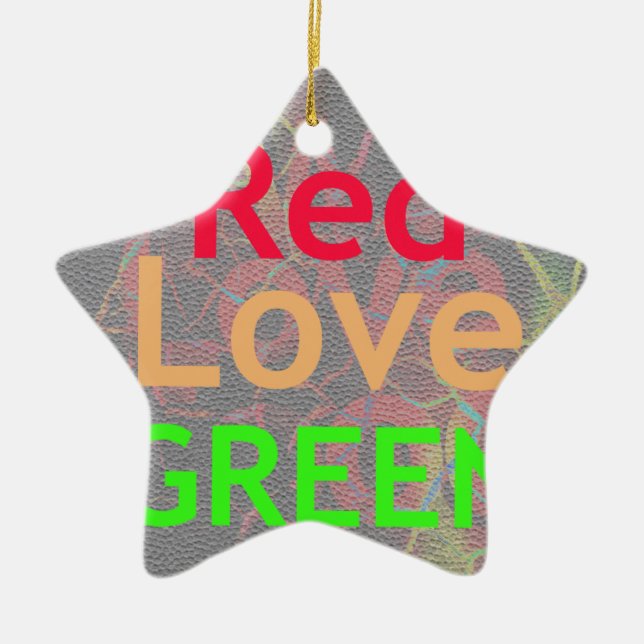 LOVE RED GOLDEN GREEN CERAMIC ORNAMENT (Front)