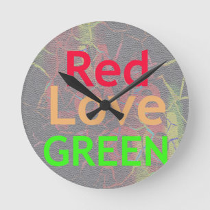 LOVE RED GOLDEN GREEN ROUND CLOCK
