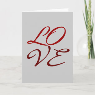 Love Red Grey Script Background Greeting Card