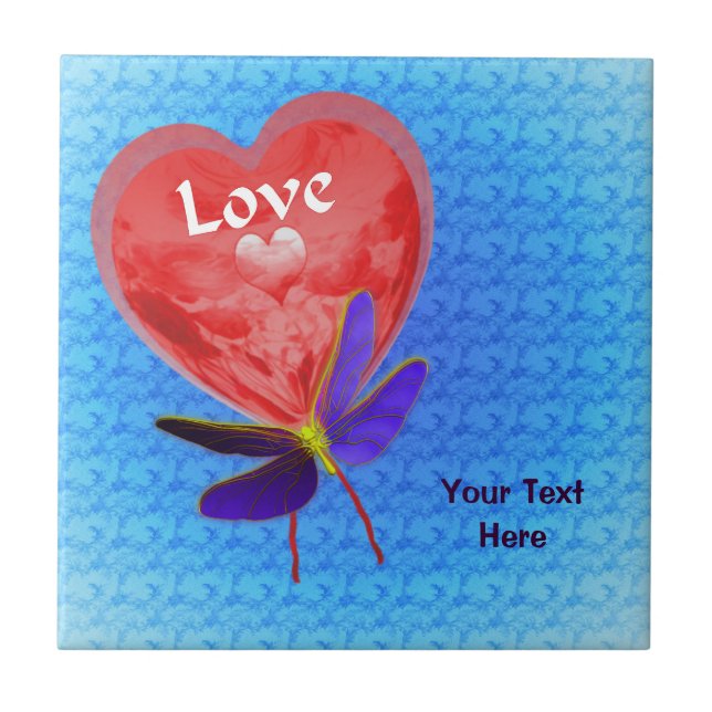 Love Red Heart Balloon Butterfly Tile (Front)