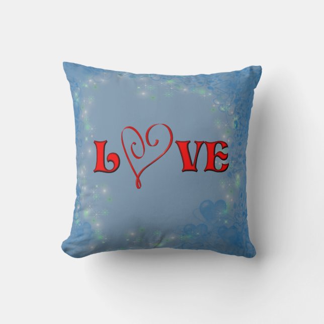 Love Red Heart Blue Hearts  Cushion (Front)