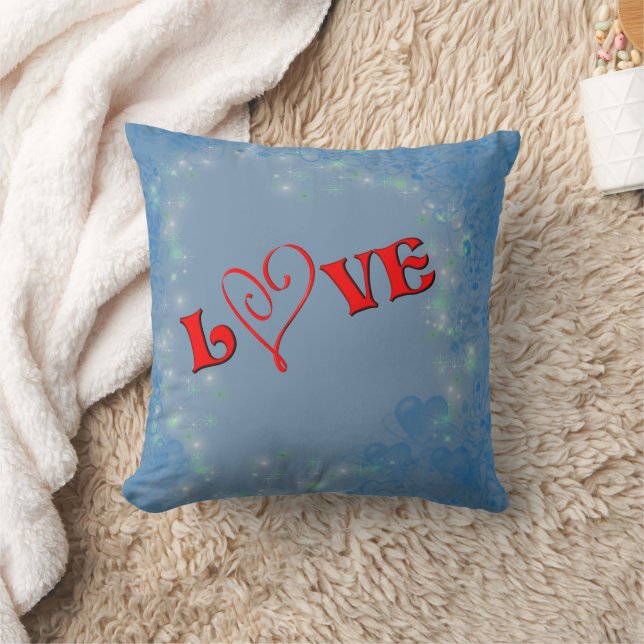Love Red Heart Blue Hearts Cushion (Blanket)