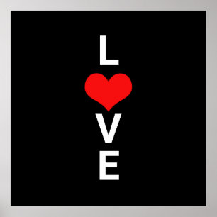 Love Red Heart Cute Valentine's Day White Black Poster