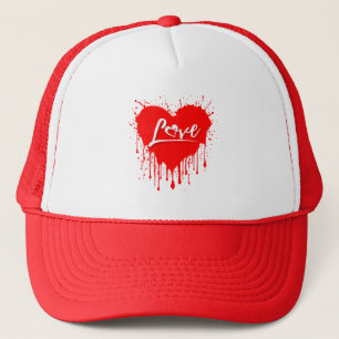 LOVE RED HEART MELTING VALENTINES DAY TRUCKER HAT