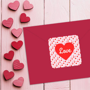 Love Red Heart Pink & Red Valentine Heart Pattern Square Sticker