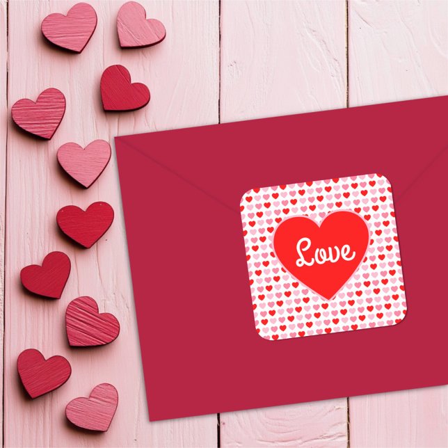 Love Red Heart Pink & Red Valentine Heart Pattern Square Sticker (Creator Uploaded)