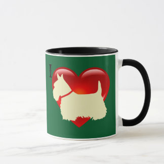 Love/red heart Scottish Terrier, Kelly/Irish green Mug