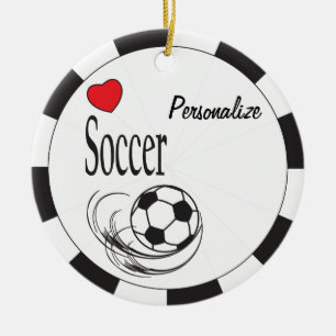 Love Red Heart Soccer Ball Ceramic Ornament