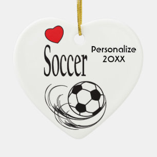 Love Red Heart Soccer Ball Ceramic Tree Decoration