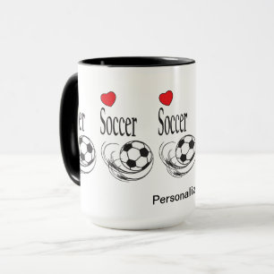 Love Red Heart ⚽ Soccer Balls - Personalise Mug