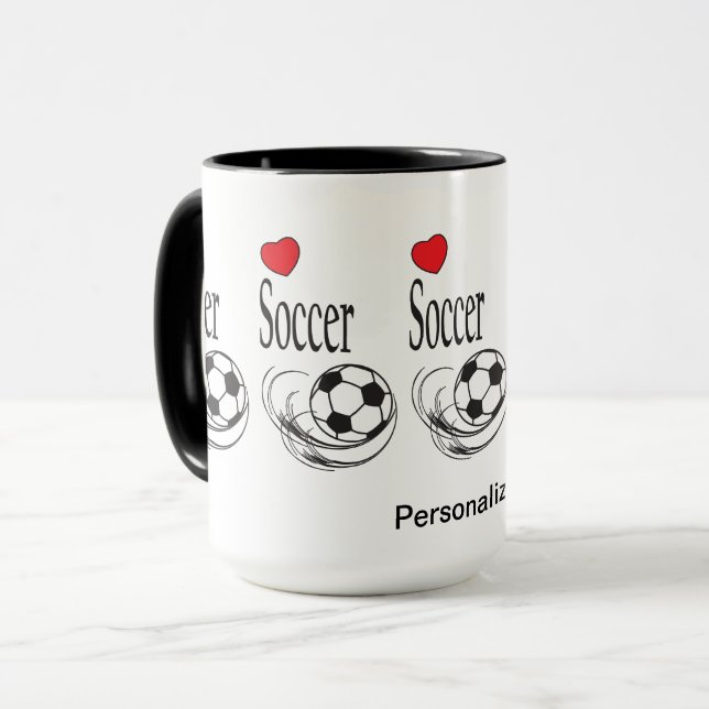 Love Red Heart ⚽ Soccer Balls - Personalise Mug (Front Left)