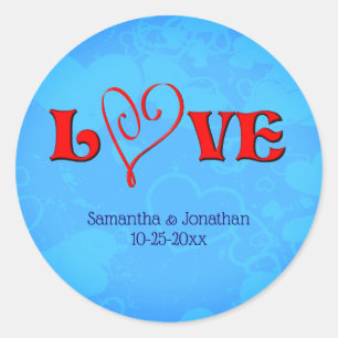 Love Red Heart Wedding Personalized Classic Round Sticker