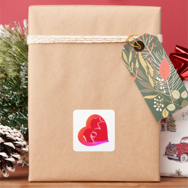Love Red Heart  Wrapping Paper Square Sticker (Holiday)