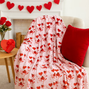 Love Red Hearts and Ladybugs Pink  Fleece Blanket