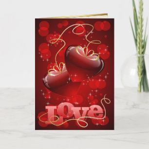 Love red hearts and roses holiday card