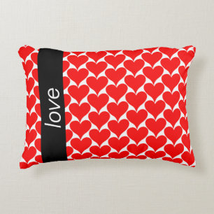 Love Red Hearts Black White Pattern Decorative Cushion