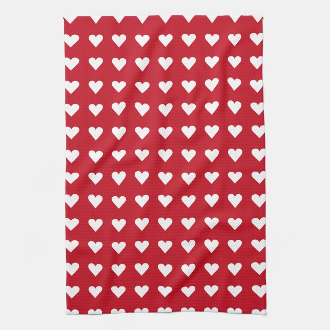 Love Red Hearts Pattern Valentine Tea Towel (Vertical)