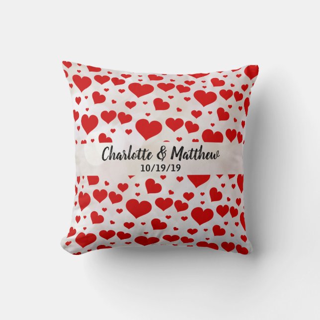 Love Red Hearts Valentines Day Wedding Anniversary Cushion (Front)