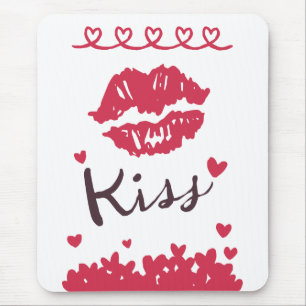 Love Red Lipstick Kiss Lips With Hearts Mouse Pad