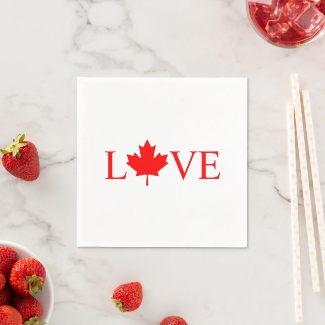 Love red maple leaf typography Canada Day Napkin (Insitu)