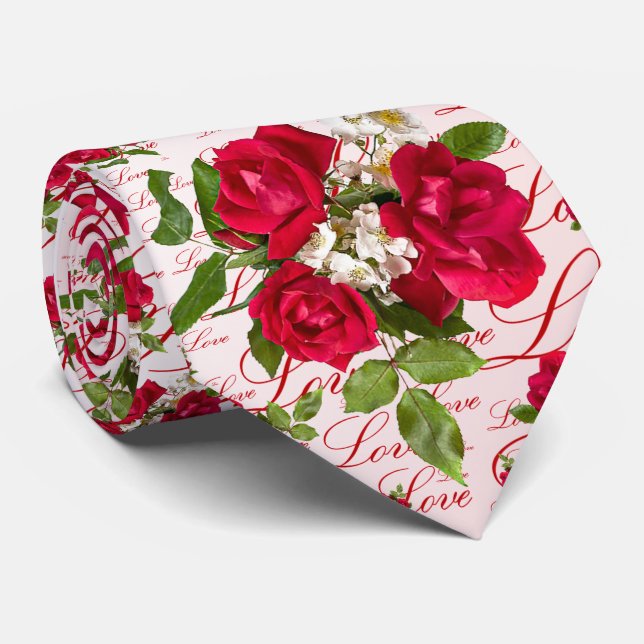 Love Red Rose Bouquet Photography Random Pattern Tie (Rolled)