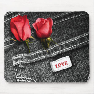Love. Red Roses and Denim Valentine's Day Gift Mouse Pad