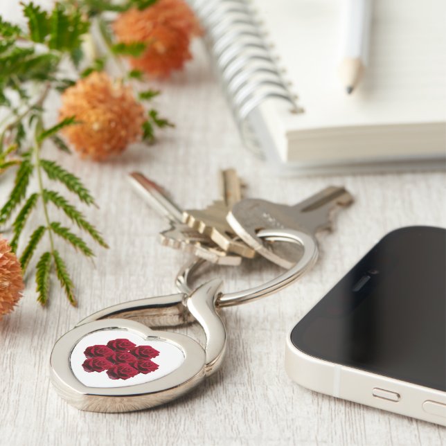 Love. Red roses from the garden. Key Ring (Side)